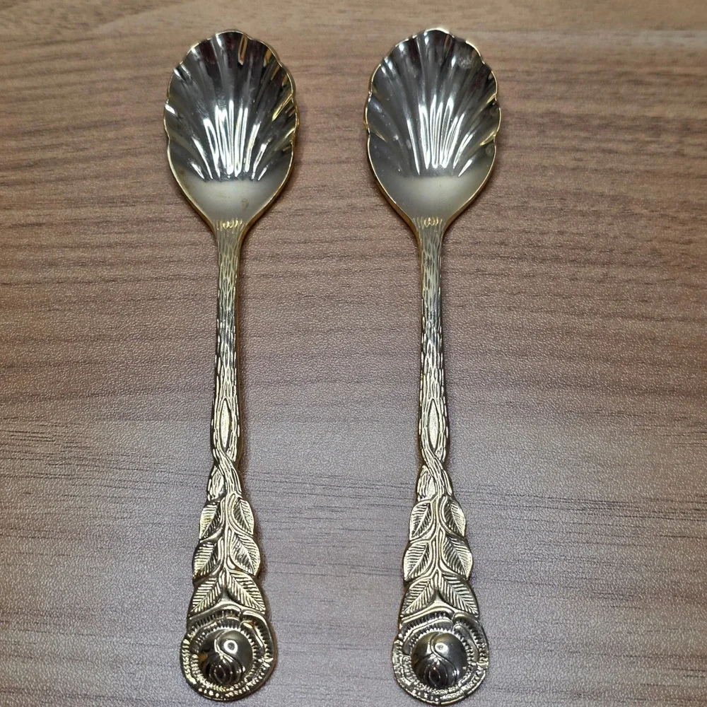Vintage Rostfrei Esmeyer Gold Electroplate Rose‎ Handled Dessert Set 30 Pieces
